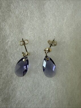 Silver Drop Earrings with Purple Teardrop Crystals